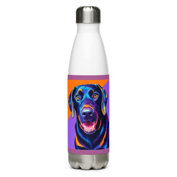 Water bottles with a painted black lab