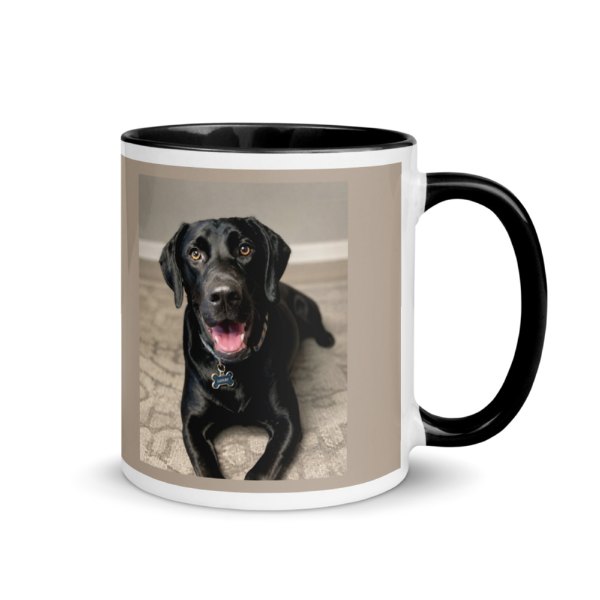 A mug with a painted black lab