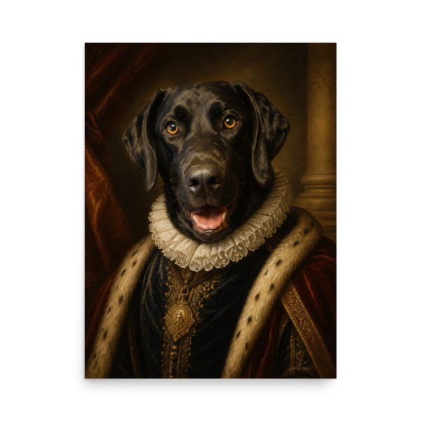 A poster with a painted black lab