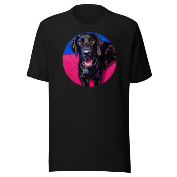 A T-shirt with a pop art black lab