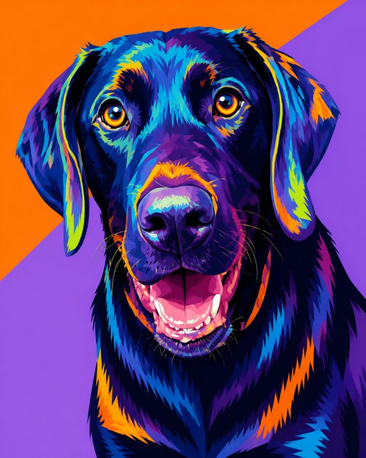 Prismatic Pop Art portrait of Lukas, a black lab